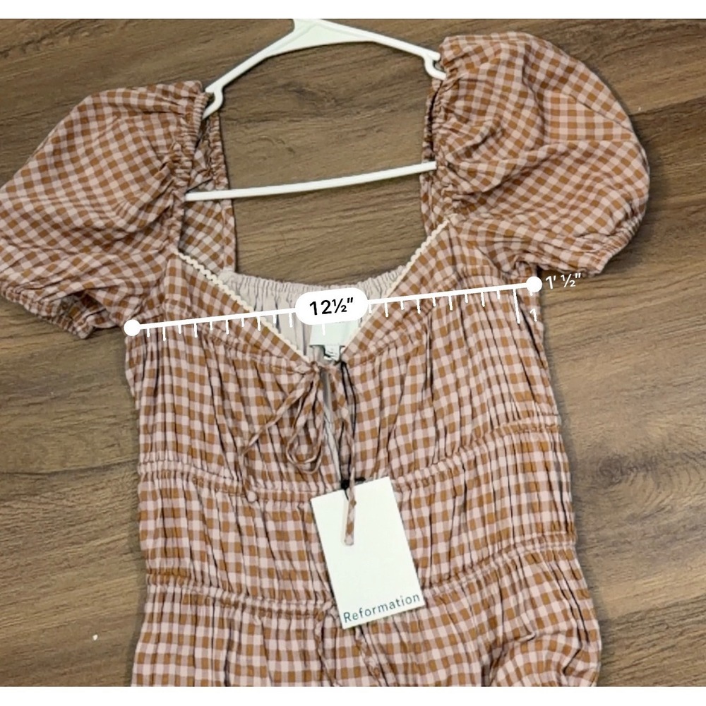 Reformation Lillet Dress Brown Gingham Check Puff Sleeve Smocked Maxi 2‎ NWT - Picture 6 of 7